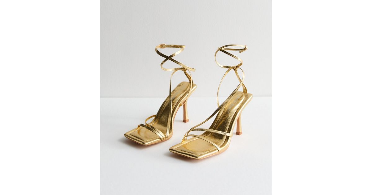 Public Desire Gold Strappy Heel Sandals | New Look | New Look (UK)