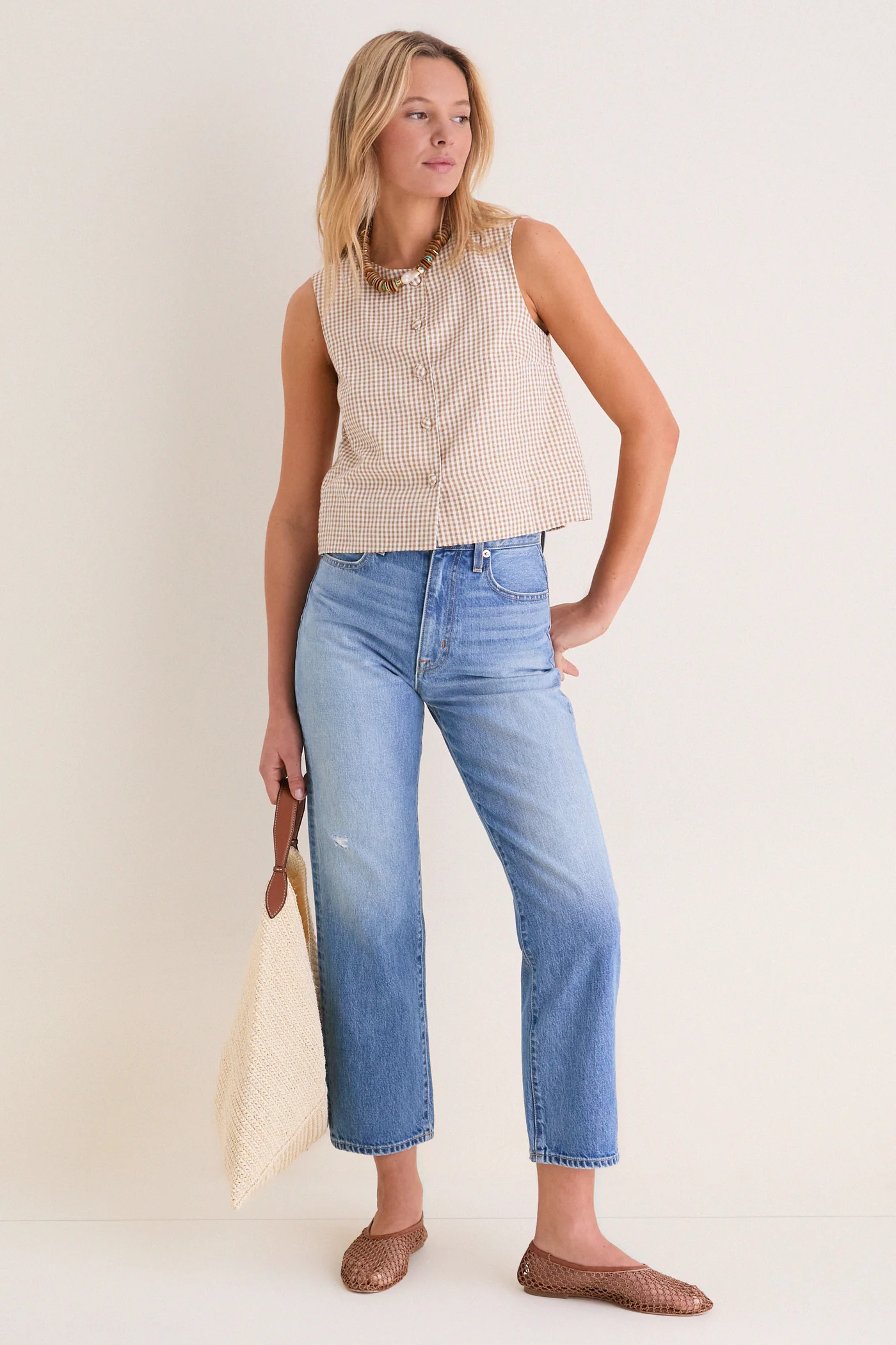 Cafe Check Button Front Wide Hem Top | Tuckernuck (US)