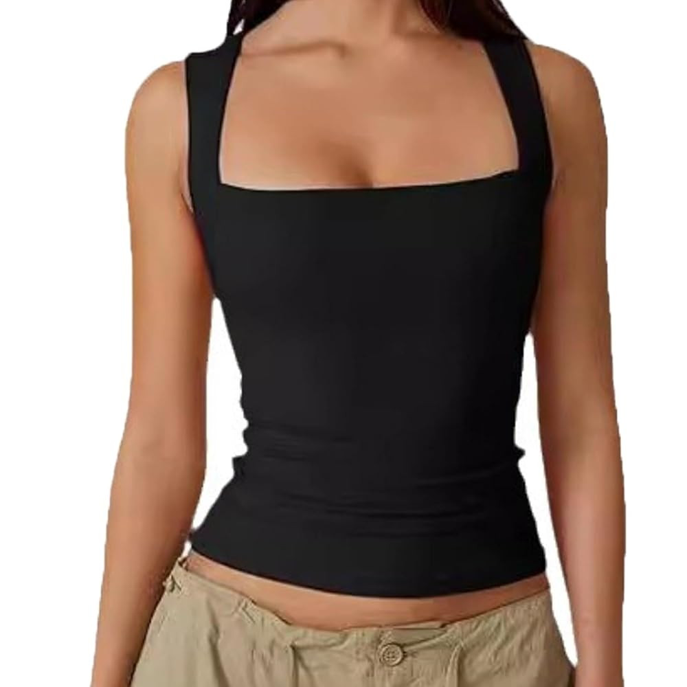 Zovara Tank Top, Women's Square Neck Sleeveless Shirt, Double Layer Slim Fit T-Shirts, Soft Stret... | Amazon (US)