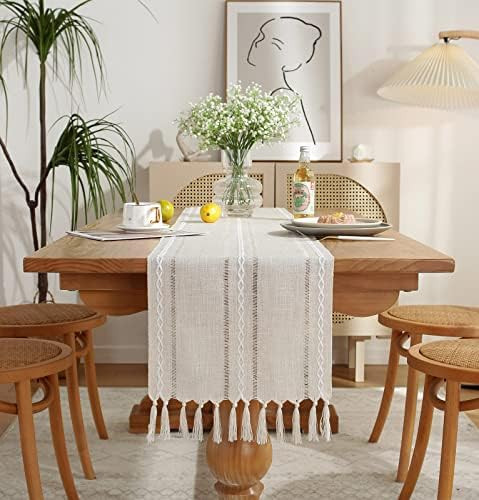 FEXIA Boho Table Runner for Home Decor 72 Inches Long Farmhouse Rustic Table Runner Cream & Brown... | Amazon (US)