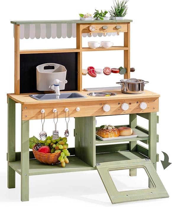 ROBUD Mud Kitchen for Kids Outdoor, BBQ Grill Solid Wood Outdoor Play Kitchen, Green Kids Mud Kit... | Amazon (US)
