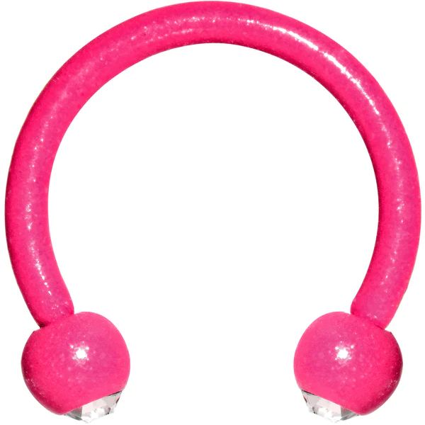 16 Gauge Clear Gem Pink Glow in the Dark Horseshoe Circular Barbell | Body Candy