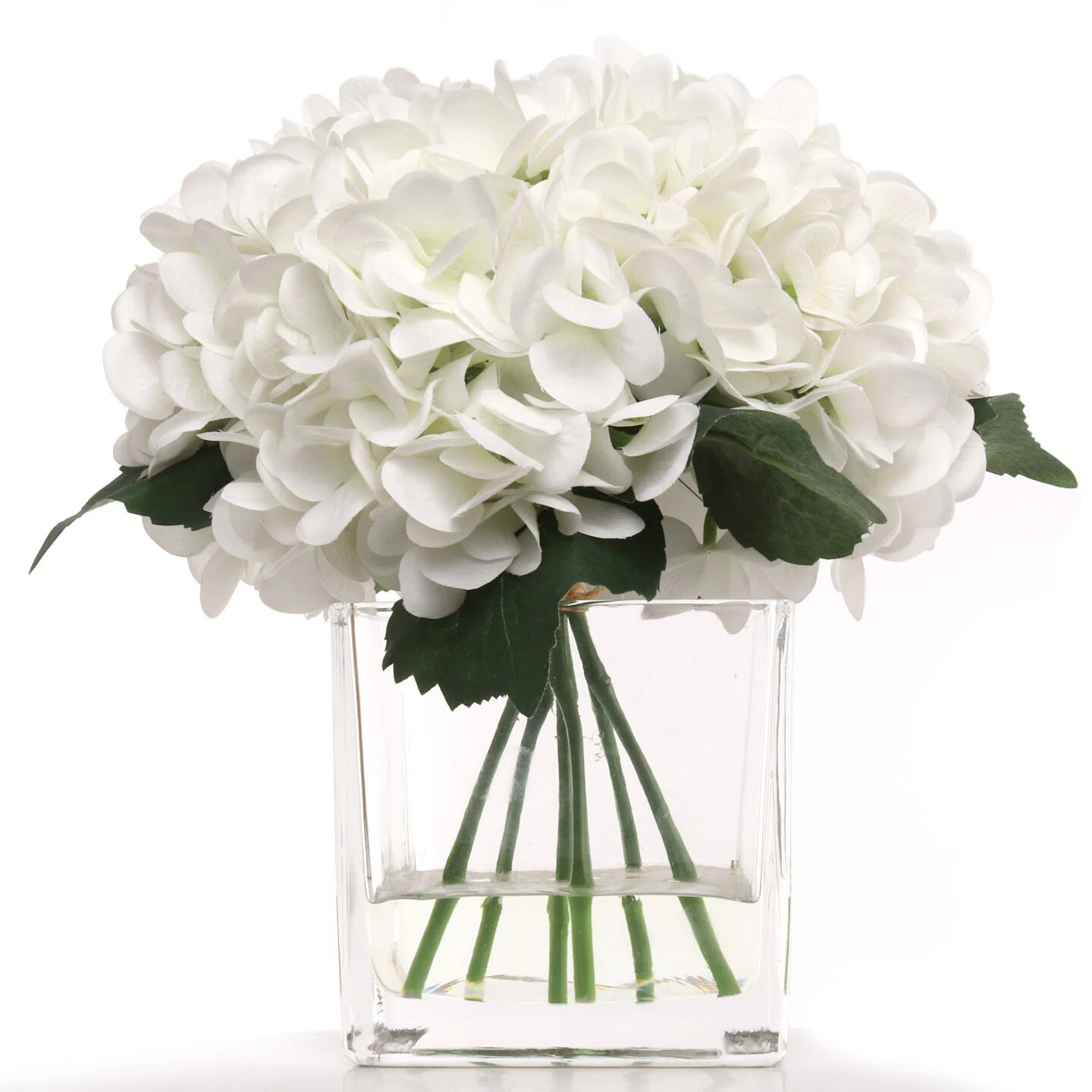 Primrue Artificial White Hydrangea Flowers in Glass Vase - Realistic Water Centerpiece | Wayfair | Wayfair North America