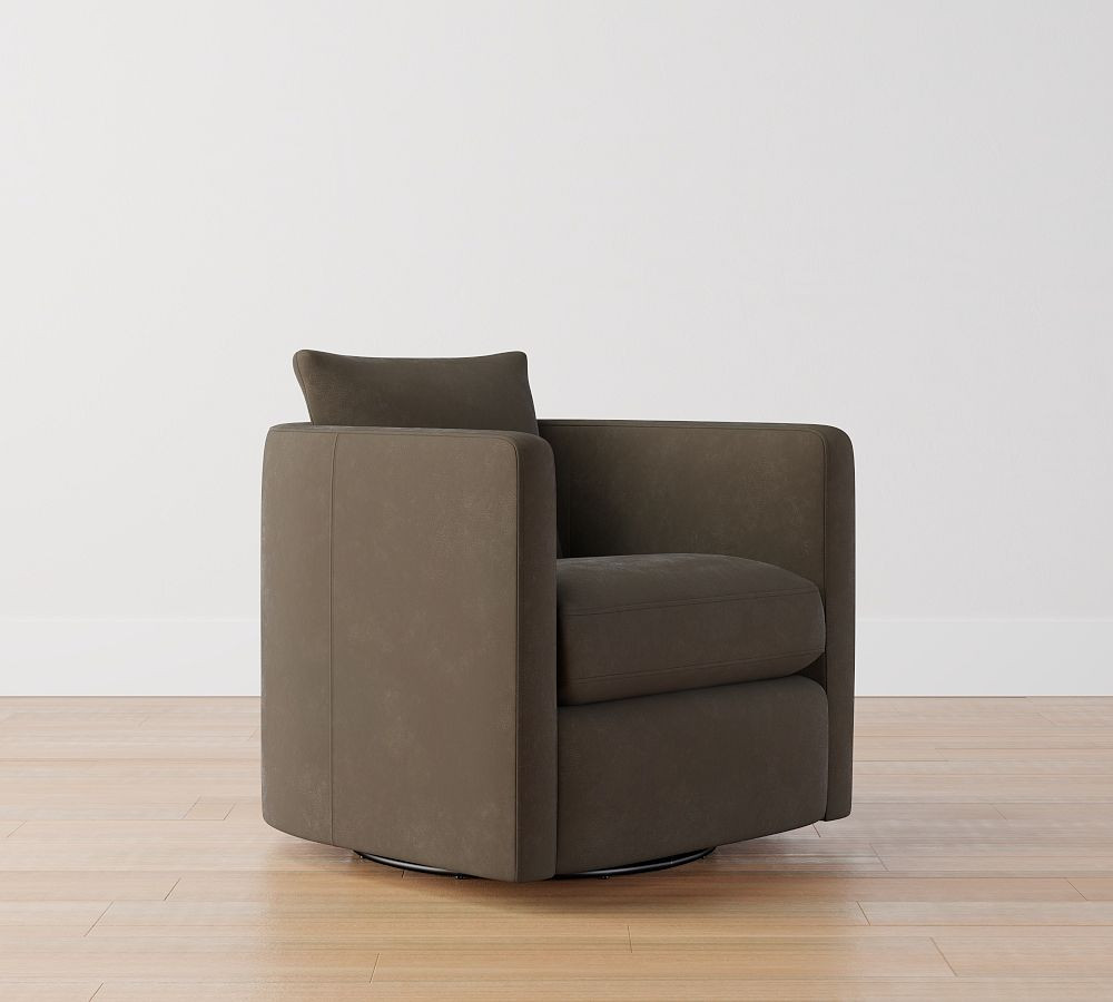 Ayden Barrel Leather Swivel Armchair | Pottery Barn (US)