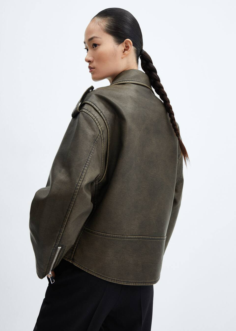 Oversized worn-effect biker jacket -  Women | Mango United Kingdom | MANGO (UK)