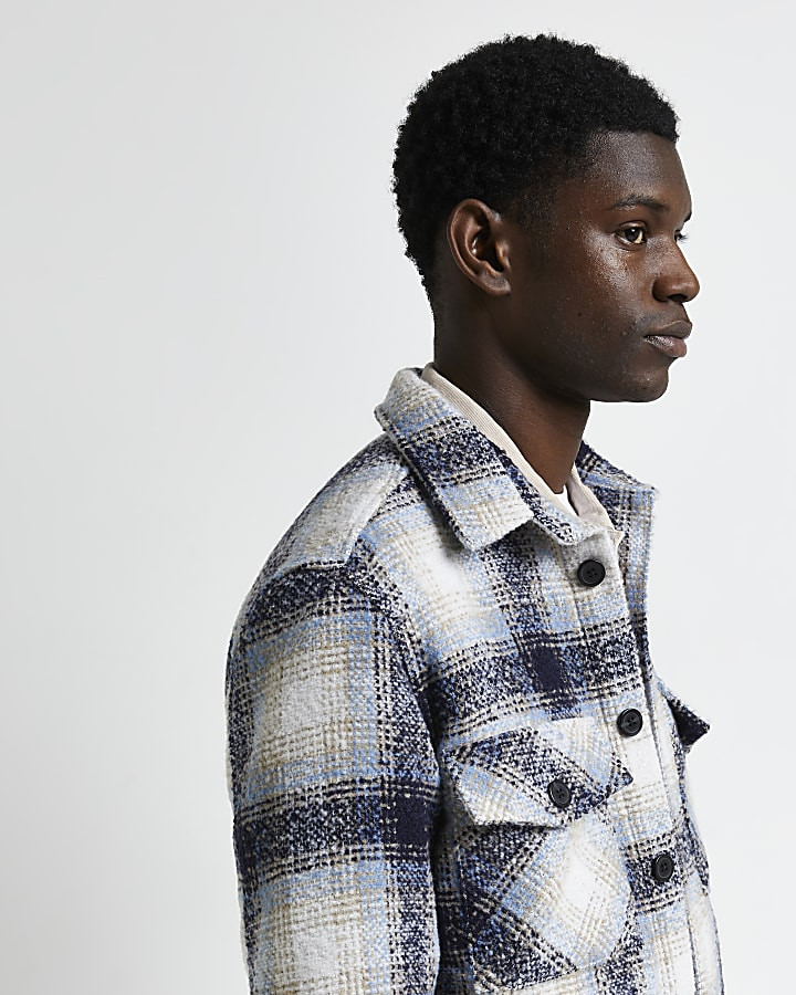 Ecru regular fit check long sleeve shacket | River Island (UK & IE)