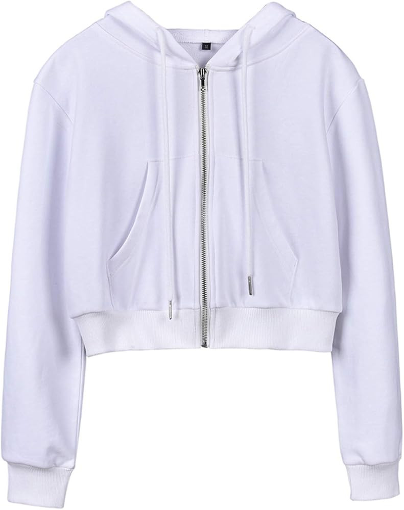 Yimoon Zip Up Hoodie Women Cropped Casual Sweatshirts Workout Long Sleeve Drawstring Hooded Jacke... | Amazon (US)