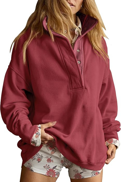 Gacaky Sweatshirt for Women Oversized Henley Neck Pullover Top Fall Outfits | Amazon (US)
