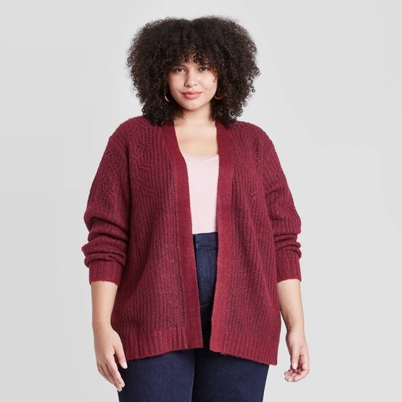 Women's Plus Size Open Neck Textured Cardigan - Ava & Viv™ | Target
