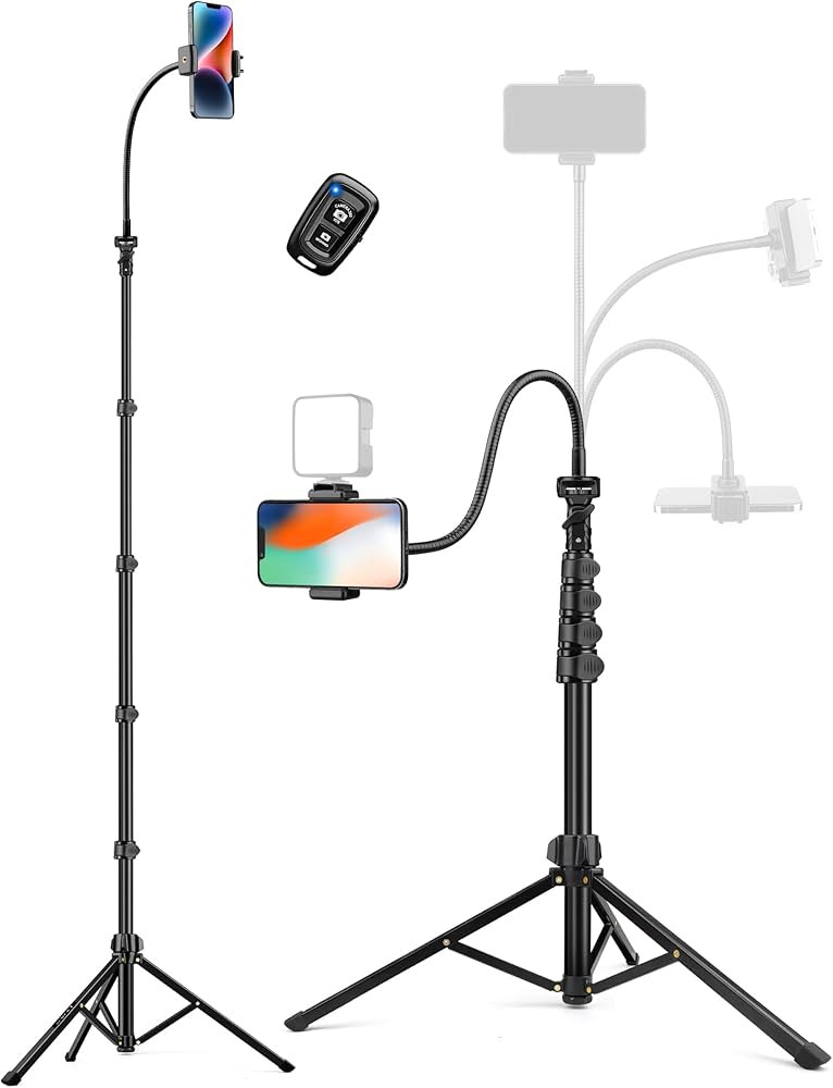 Phone Tripod, 86" Tall Tripod for iPhone with Flexible Gooseneck & Remote, Portable Aluminum Cell... | Amazon (US)