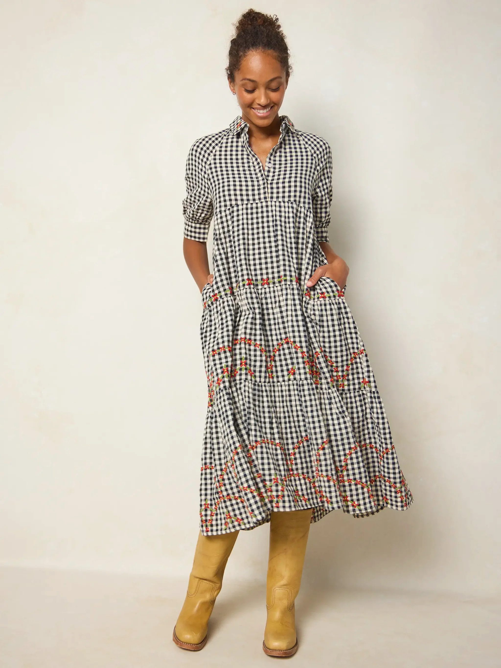 Rebecca Embroidered Cotton Midi Dress | Natural Life