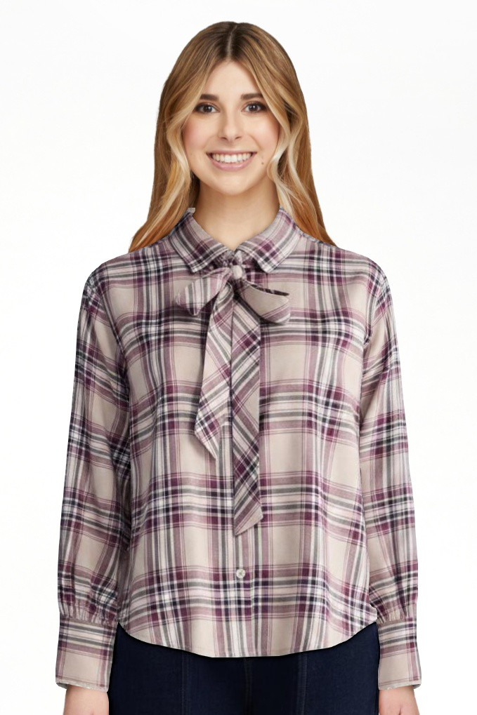 Scoop Women's and Women's Plus Plaid Bow Shirt, Sizes XS-4X | Walmart (US)
