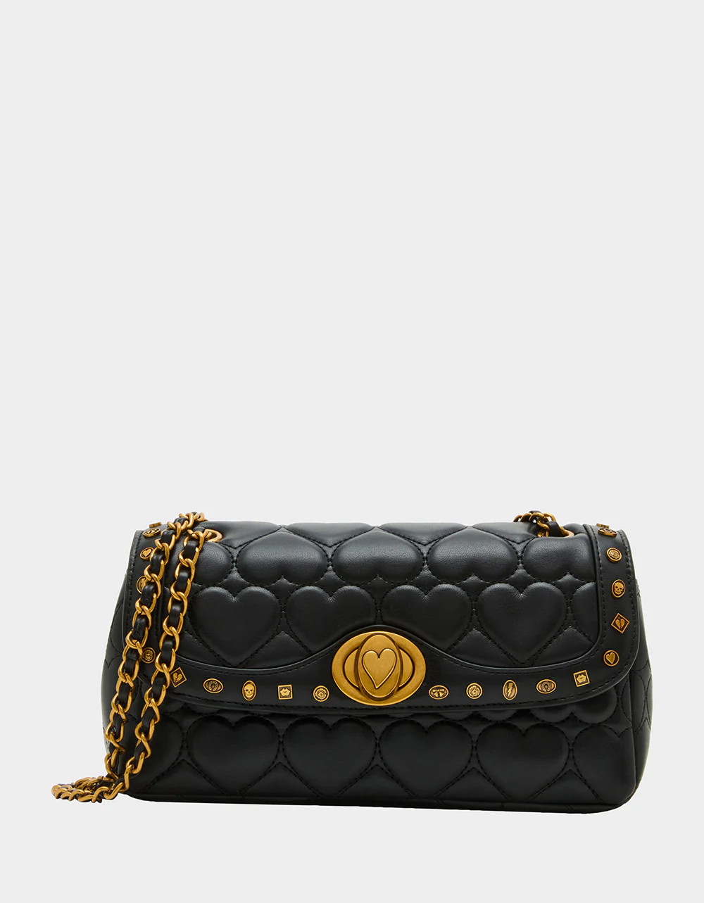 ICON HEARTS FLAP BLACK | Women's Quilted Heart Crossbody Handbag | Betsey Johnson