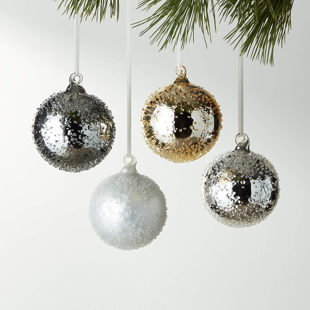 Textured Silver Metallic Mercury Glass Christmas Ornament 3.5'' Set of 4 + Reviews | CB2 | CB2