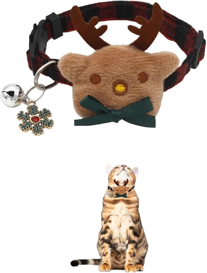 Christmas Cute Elk Plush Cat Collar Whit Bell - Adjustable, Breakaway, and Adorable Winter Access... | Amazon (US)