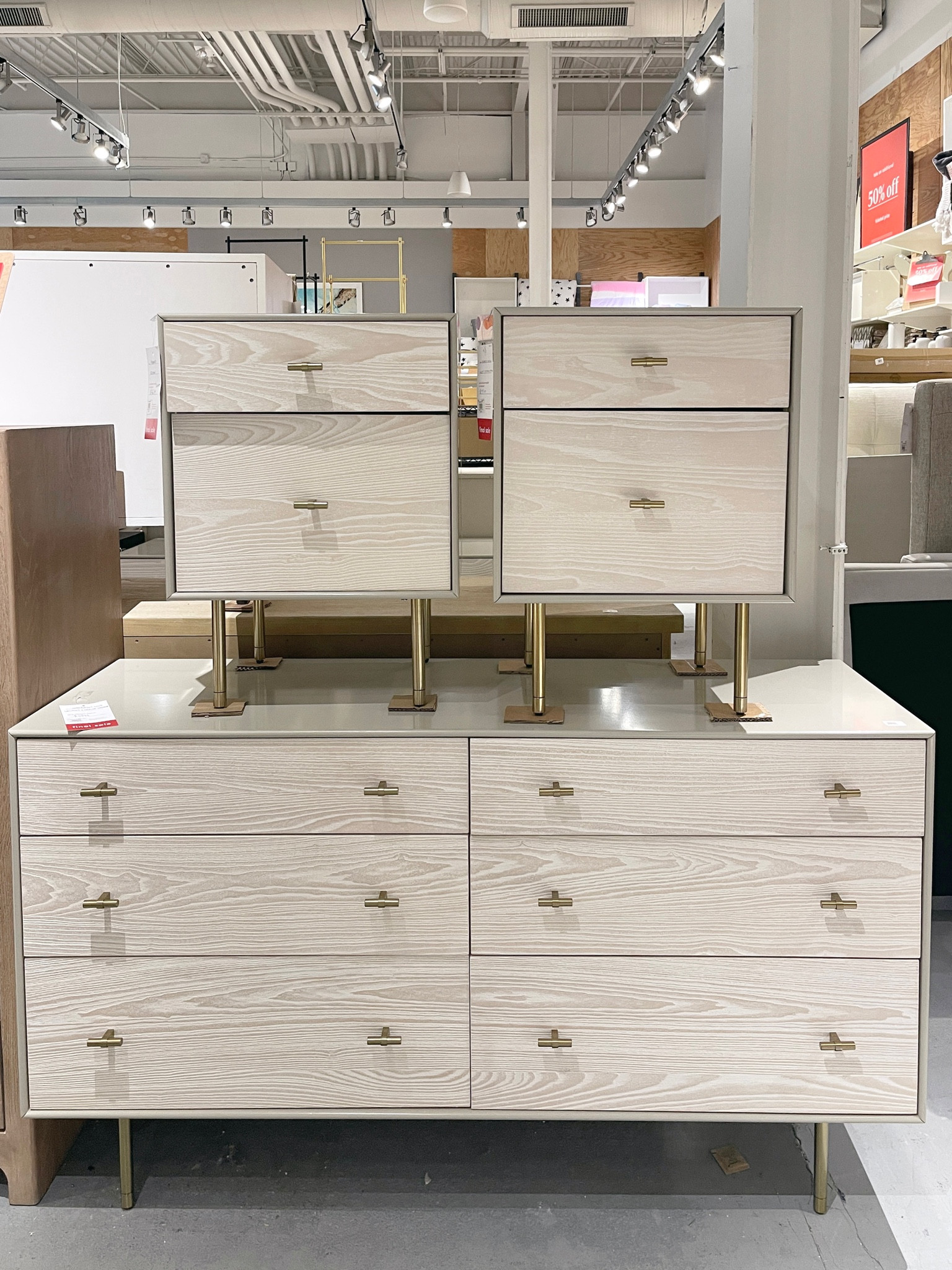 Modernist Wood & Lacquer dressers & night stands. Contemporary & classy combo that brightens up the bedroom! These stunning furniture pieces feature whitewash wood, gold hardware accent, & solid lacquer finish. 

#LTKhome #LTKSale #LTKFind