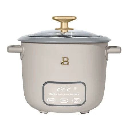 Beautiful 6-Cup Cooked, 3-Cup Uncooked Digital Electric Rice and Grain Cooker with Glass Lid, Porcini Taupe by Drew Barrymore | Walmart (US)
