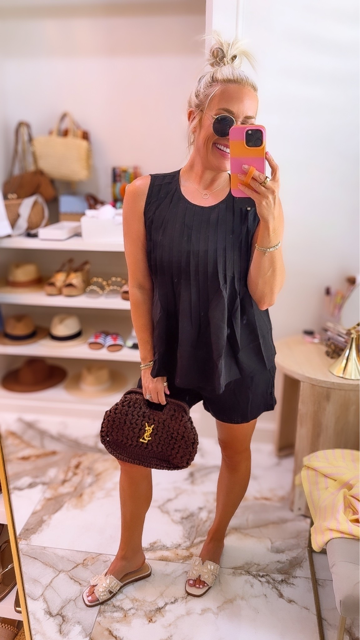 Love this comfy set and the designer pin hack for your handbag!