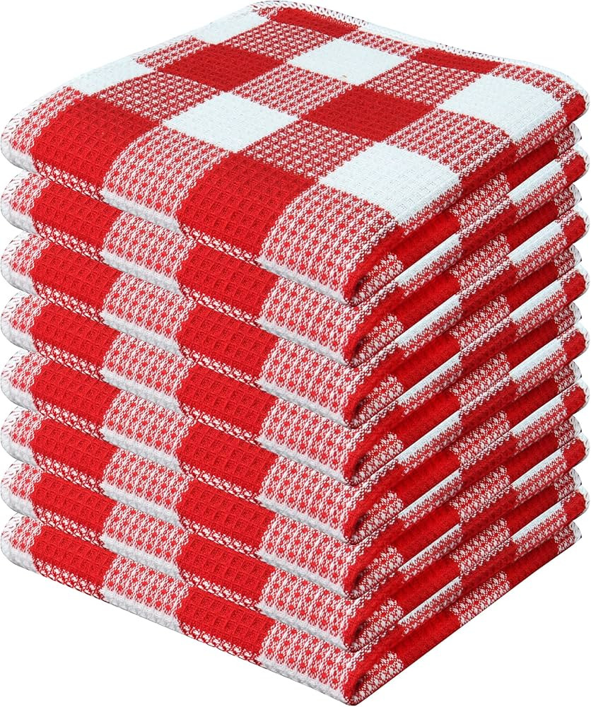 Waffle Weave Plaid Dish Cloths, 100% Cotton - 12 x 12 Inches, Ultra Soft Absorbent Quick Drying D... | Amazon (US)