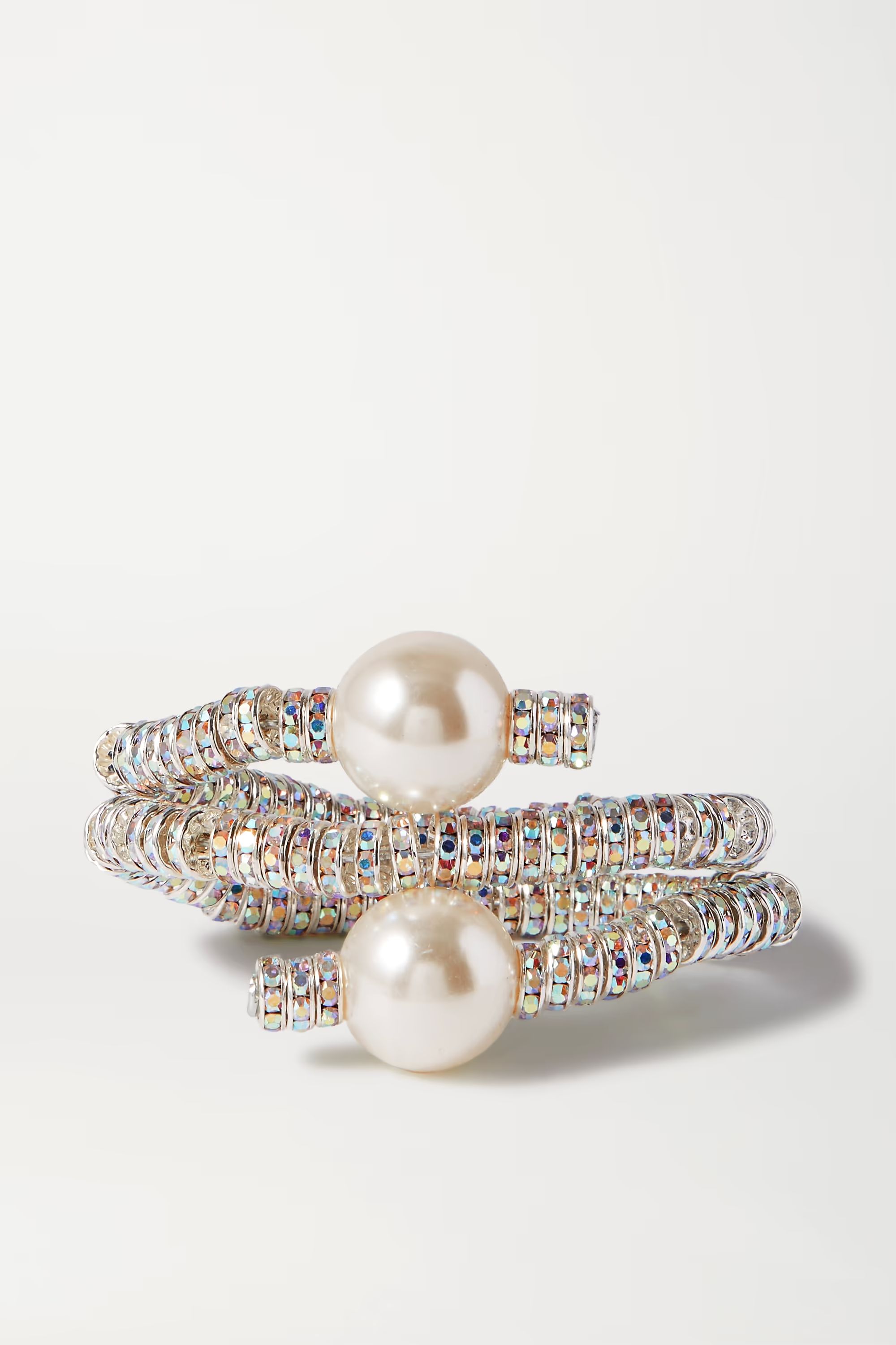 Convertible silver tone, crystal and faux pearl cuff | NET-A-PORTER (US)