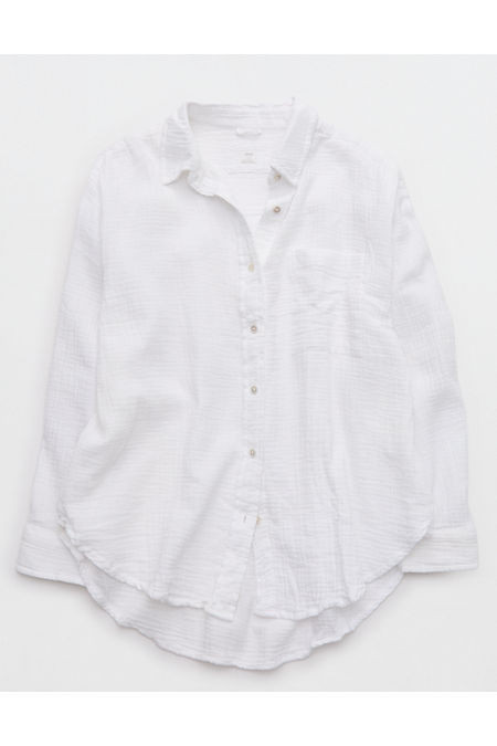 Aerie Day-Off Cover Up Shirt Women's White XXS | American Eagle Outfitters (US & CA)