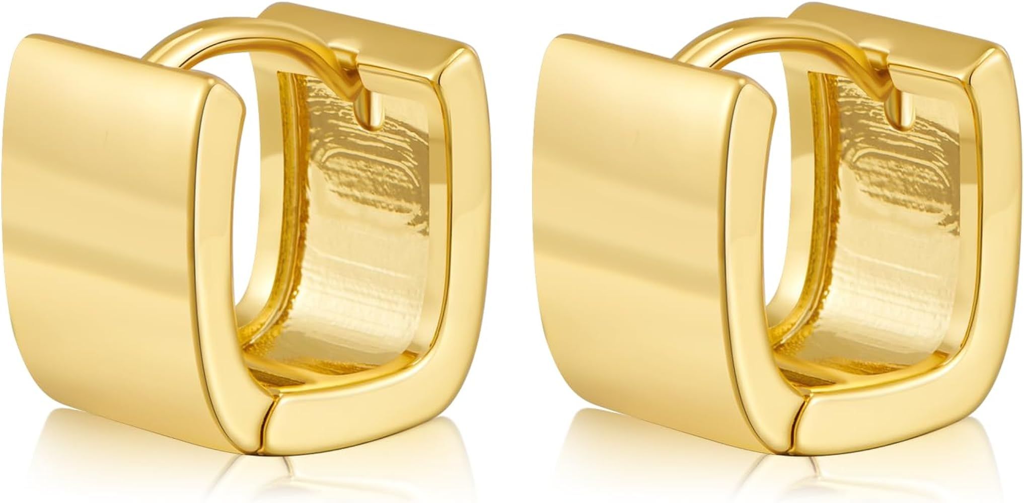 Gold Hoop Earrings For Women Gold Square Earrings Gold Plated Rectangle Hoop Earring Huggie Chunk... | Amazon (US)