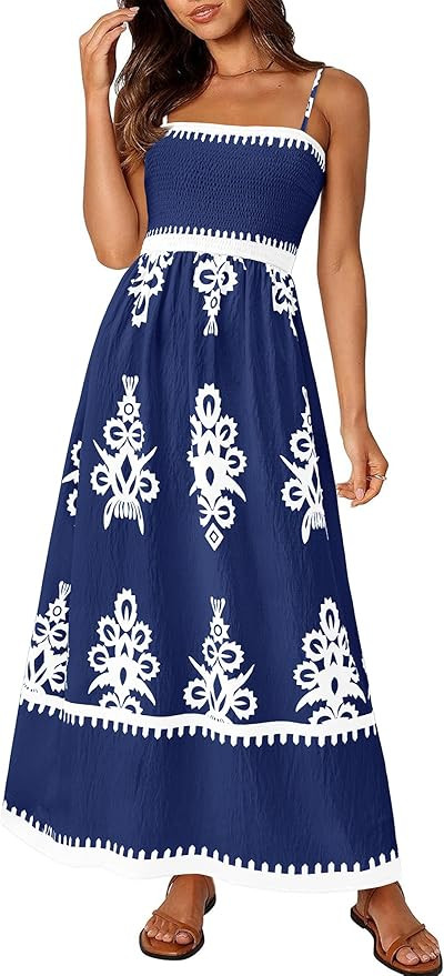 PRETTYGARDEN Summer Dress for Women 2025 Floral Sundress Spaghetti Strap Flowy Beach Vacation Boh... | Amazon (US)