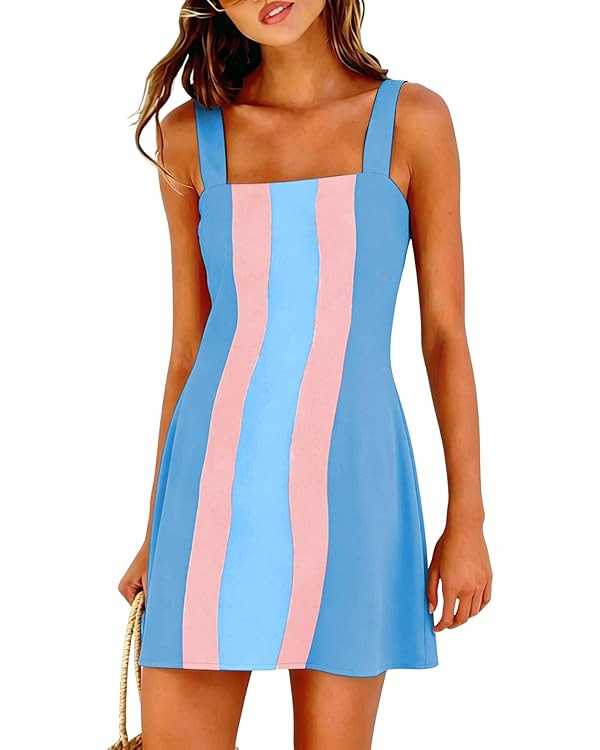 Ailoqing 2026 Women Summer Mini Dress Color Block Casual Beach Overall Dresses Cover Ups Vacation... | Amazon (US)