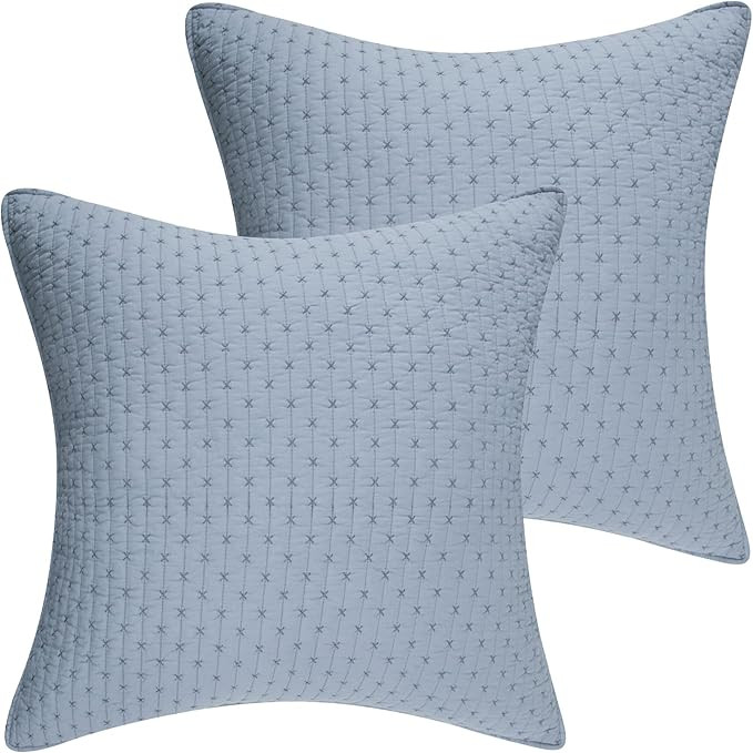 Levtex Home - Cross Stitch Chambray - Quilted Euro Shams Set of Two (26 x 26 in.) - Cross Stitche... | Amazon (US)