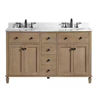 Ari Kitchen and Bath Annie 55 in. W x 22 in. D x 34.5 in. H Double Bath Vanity in Weathered Fir M... | The Home Depot