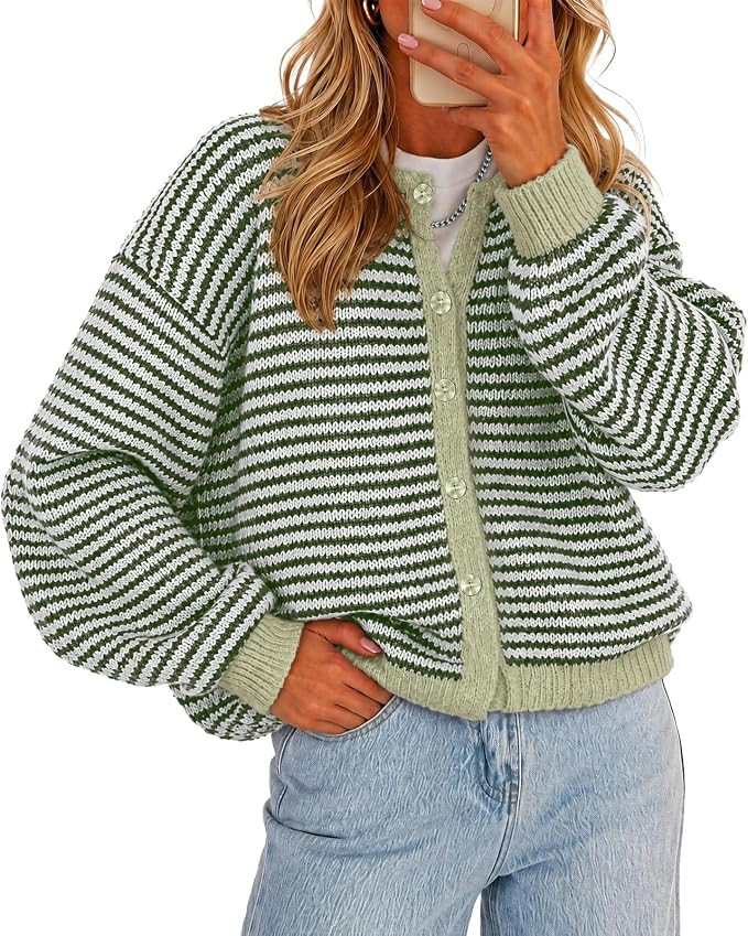 Cicy Bell Womens Striped Cardigan Sweaters Long Sleeve Button Up Knit Tops | Color Block,Loose Fi... | Amazon (US)
