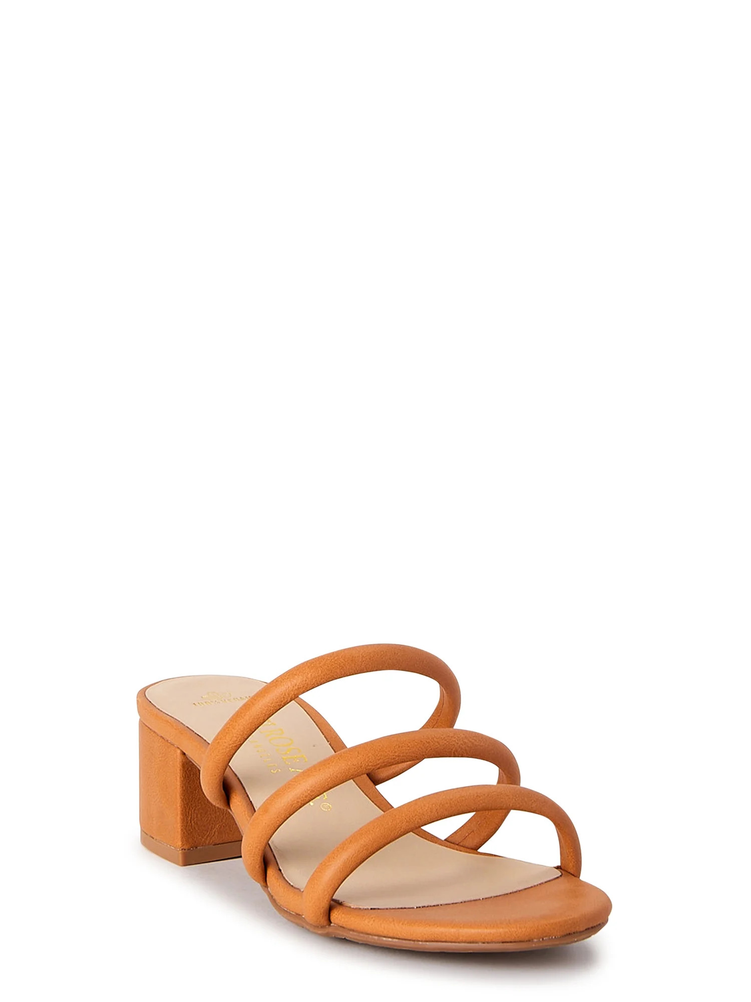Melrose Ave Women's Faux Leather Three Strap Block Heel Sandals | Walmart (US)