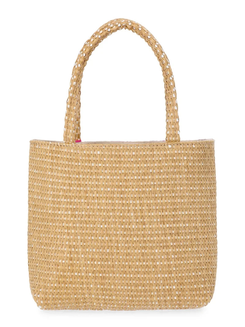 Wonder Nation Girls Straw Mini Tote Bag with Daisy Motif, Pink Stripes | Walmart (US)