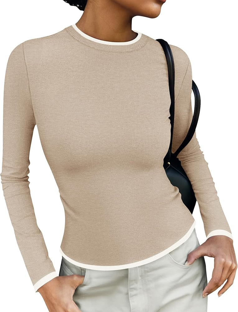 ZESICA Women's Long Sleeve Crewneck Shirts Spring Knit Slim Fitted Casual Basic Tee Sweater Tops | Amazon (US)