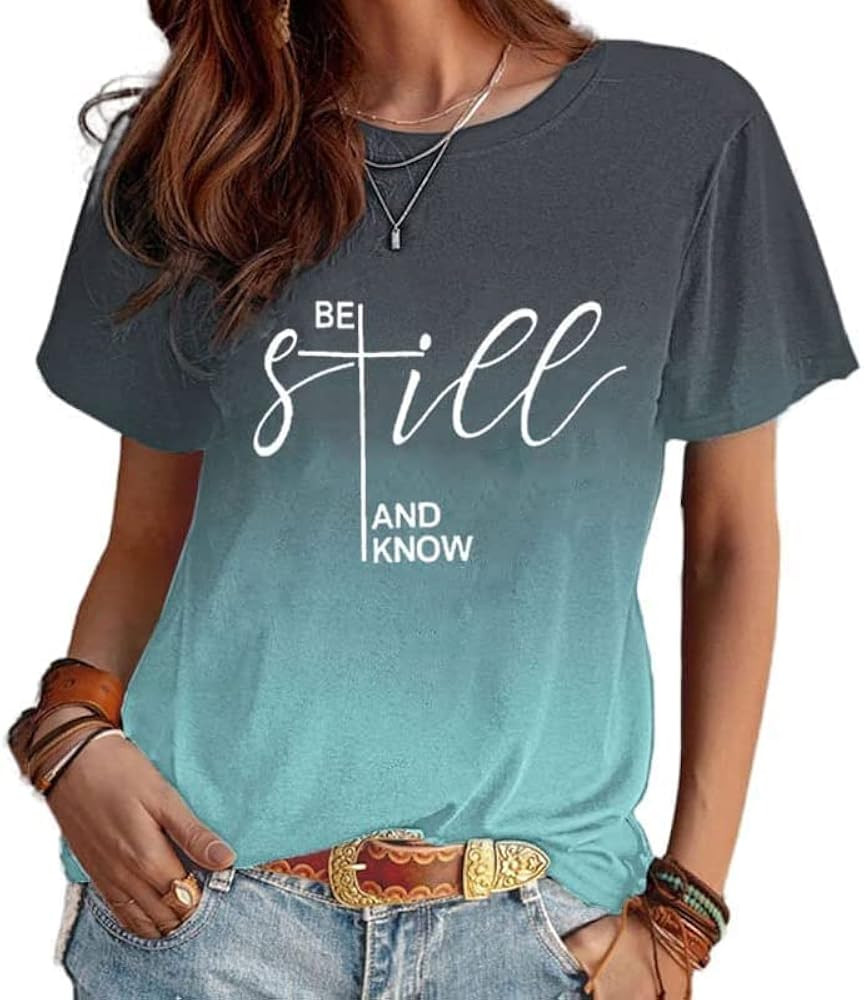ASTANFY Christian Shirt Women Be Still and Know T-Shirt Inspirational Easter Jesus Short Sleeve C... | Amazon (US)