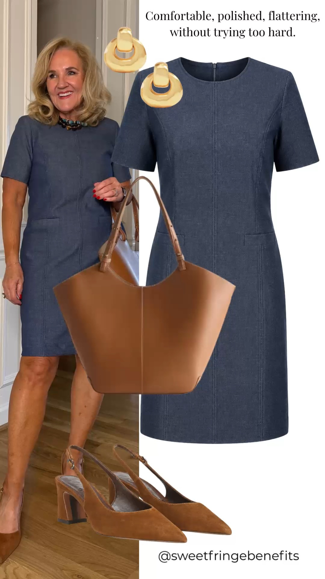 This navy denim dress is comfortable, polished, and flattering without trying too hard. The simple silhouette and subtle seaming make it an easy one-piece for work, lunch, travel, or dinner.

💡 LTK MADE EASY
❤️ Heart = Support my posts!
🔖 Save = Get sale & restock alerts
📋 Lists = Keep favorites organized
📲 Share = Send lists and products to a friend. Hello, Christmas List!
💬 Comment = Ask me anything about what I'm wearing.:-)

#LTKootd #LTKWorkwear #LTKOver40