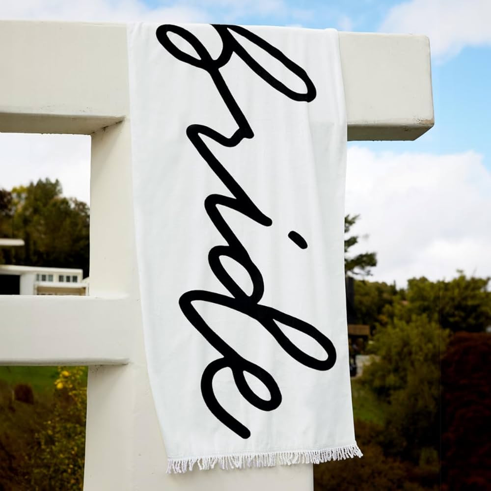 xo, Fetti Bride Fringe Beach Towel - 100% Cotton | Bachelorette Decorations, Black and White Brid... | Amazon (US)