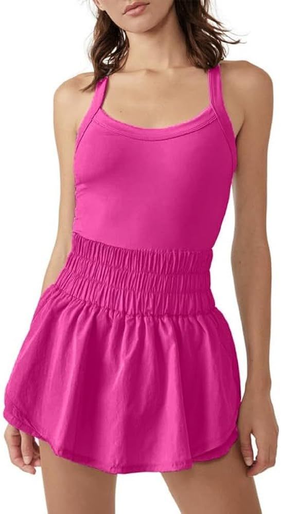 Women 2 Pieces Tennis Dress Sleeveless Workout Mini Dress with Built in Bra and Shorts Cut Out At... | Amazon (US)