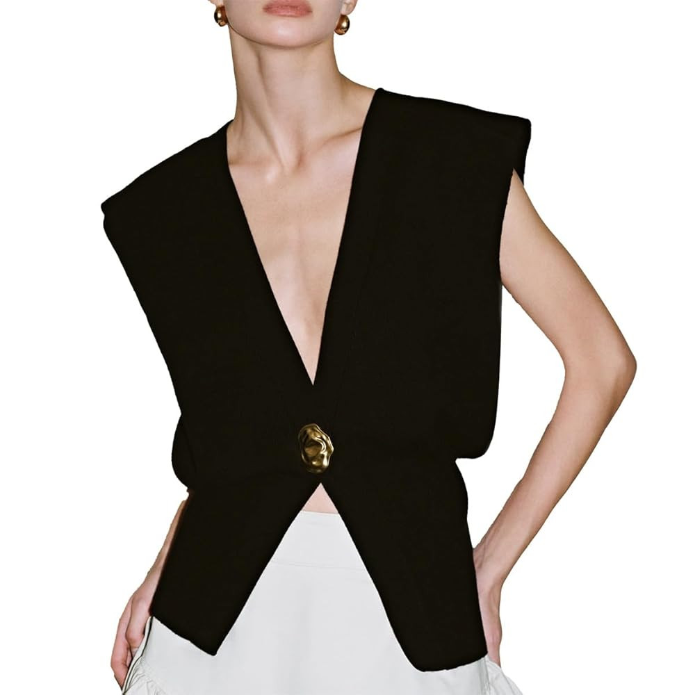 Women's Sweater Vest Sleeveless V-Neck Knit Tops Lightweight with Gold Leaf Button Down Cardigans | Amazon (US)