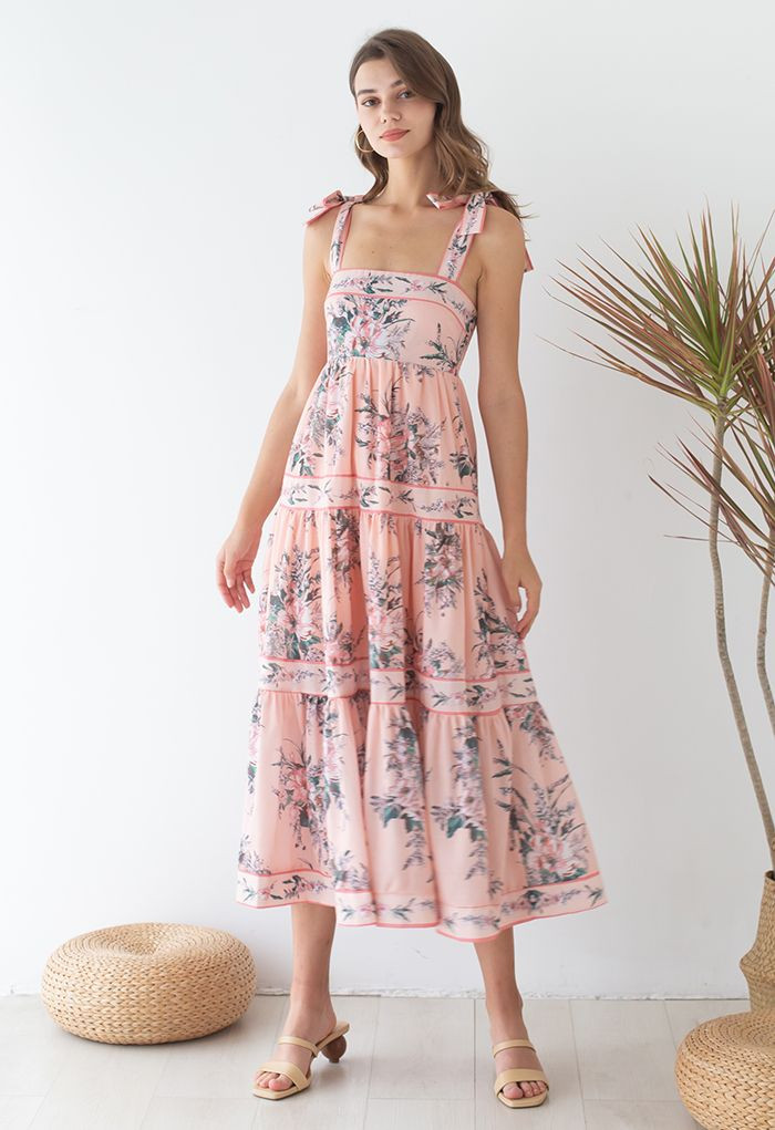 Blush Bouquet Printed Tie-Strap Maxi Dress | Chicwish