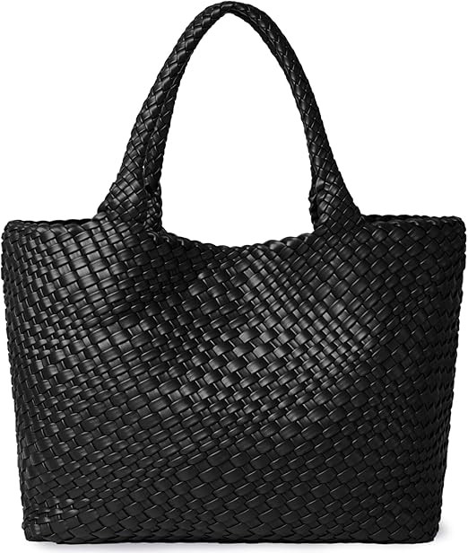 Woven Shoulder Bag for Women, Fashion Top Handle Soft Vegan Leather Shopper | Amazon (US)