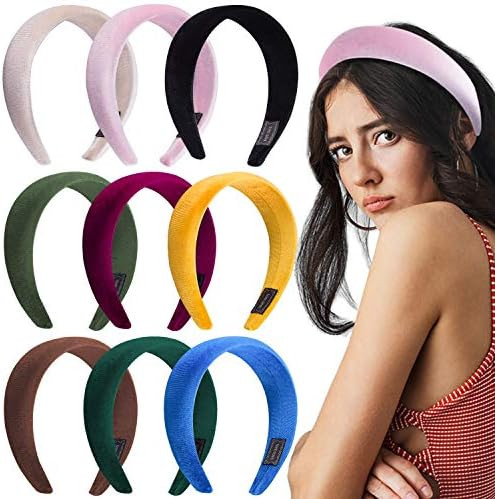 Duufin 9 Pcs Padded Headbands Velvet Headband Puffy Sponge Thick Headbands Vintage Wide Headband ... | Amazon (US)