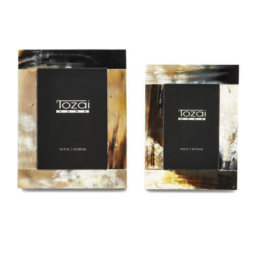 Tozai Bayard Natural Horn Set of 2 Photo Frames (4" x 6", 5" x 7") Horn/Glass | Gracious Style