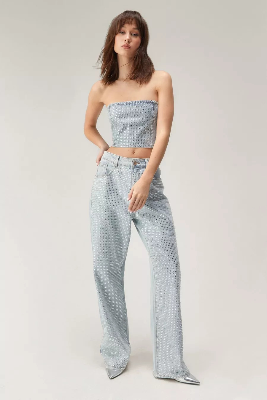 Diamante Denim Wide Leg Jeans | Nasty Gal US