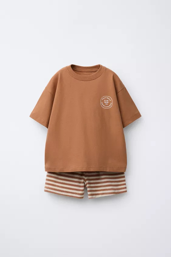 STRIPED TOWELLING T-SHIRT AND BERMUDA SHORTS SET | Zara UK