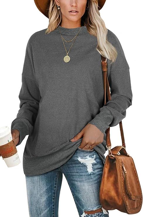Jescakoo Tunic Sweatshirts for Women Oversized Crewneck Tops Long Sleeve | Amazon (US)
