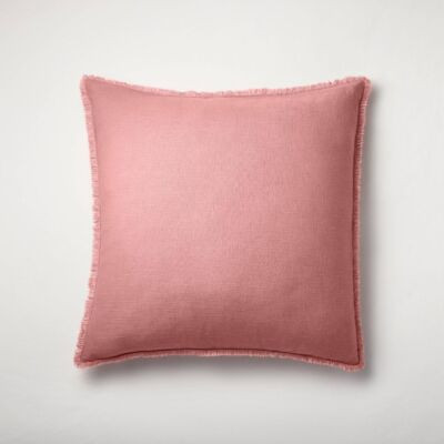 Casaluna Heavyweight Linen Blend Euro Pillow 26x26 Fringed Removable Cover, Rose | eBay US
