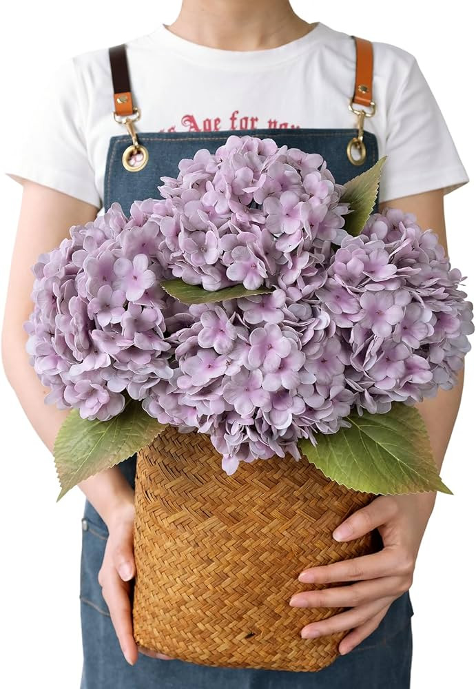 Puple Boho Flowers Fake Hydrang Flowers, 5Pcs 21Inch Latex Silk Real Touch Flowers,Lifelike Long ... | Amazon (US)