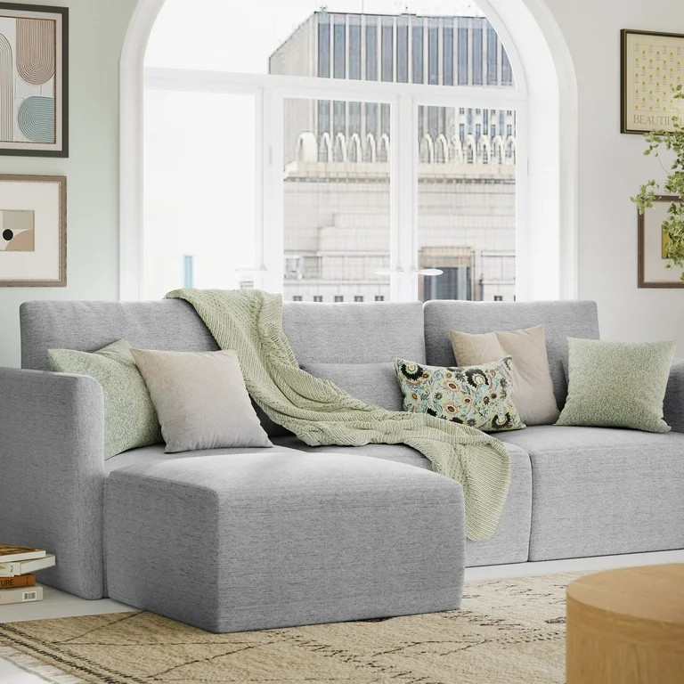Beautiful Drew Modular Sectional Sofa with Ottoman by Drew Barrymore, Gray Fabric | Walmart (US)