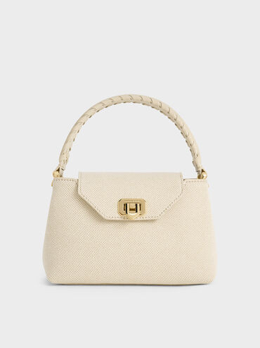 Arwen Canvas Braided-Strap Top Handle Bag
 - Beige | Charles & Keith US